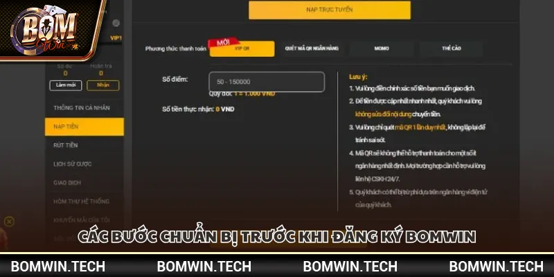 Các bước chuẩn bị trước khi đăng ký Bomwin